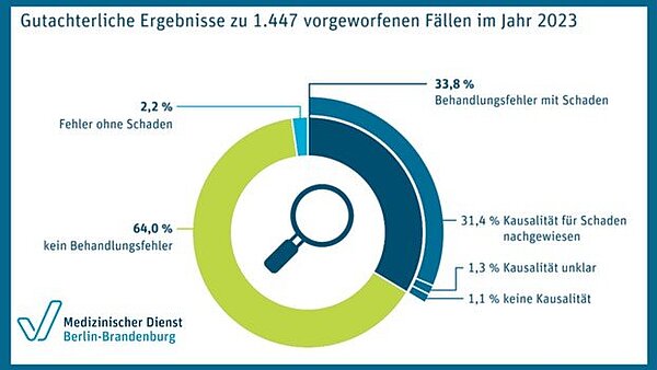 Die Grafik beschreibt die Anteile der Begutachtungsergebnisse im Jahr 2023